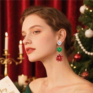 ✨ Christmas Bowknot Earrings | Red Green Silver Holiday Studs